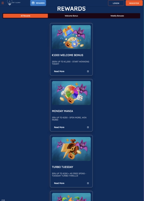 Premium promotions offers page BOF Casino