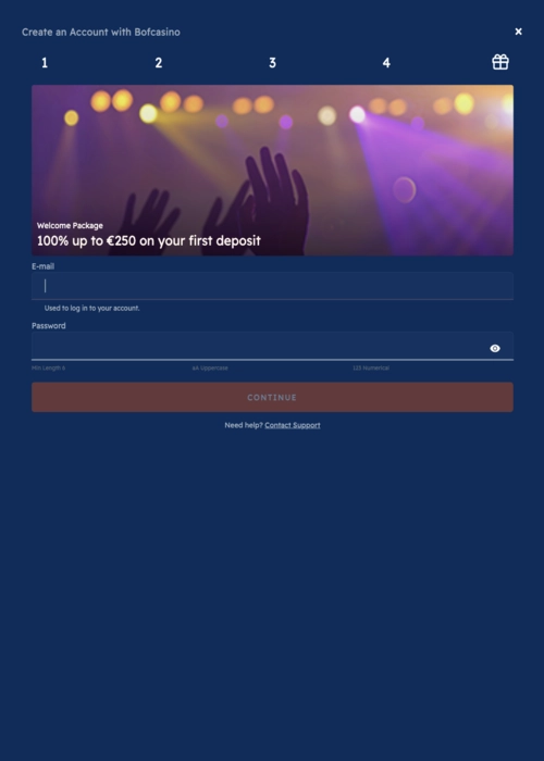 New player signup screen BOF Casino